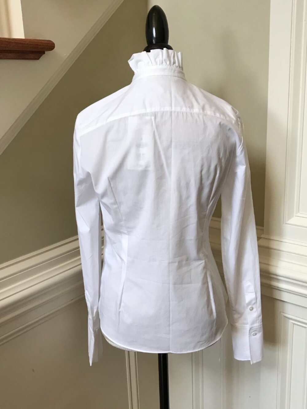 NWT Zara Ruffle Front Blouse Shirt Top Womens Medium White Long Sleeve Cotton - Picture 10 of 11
